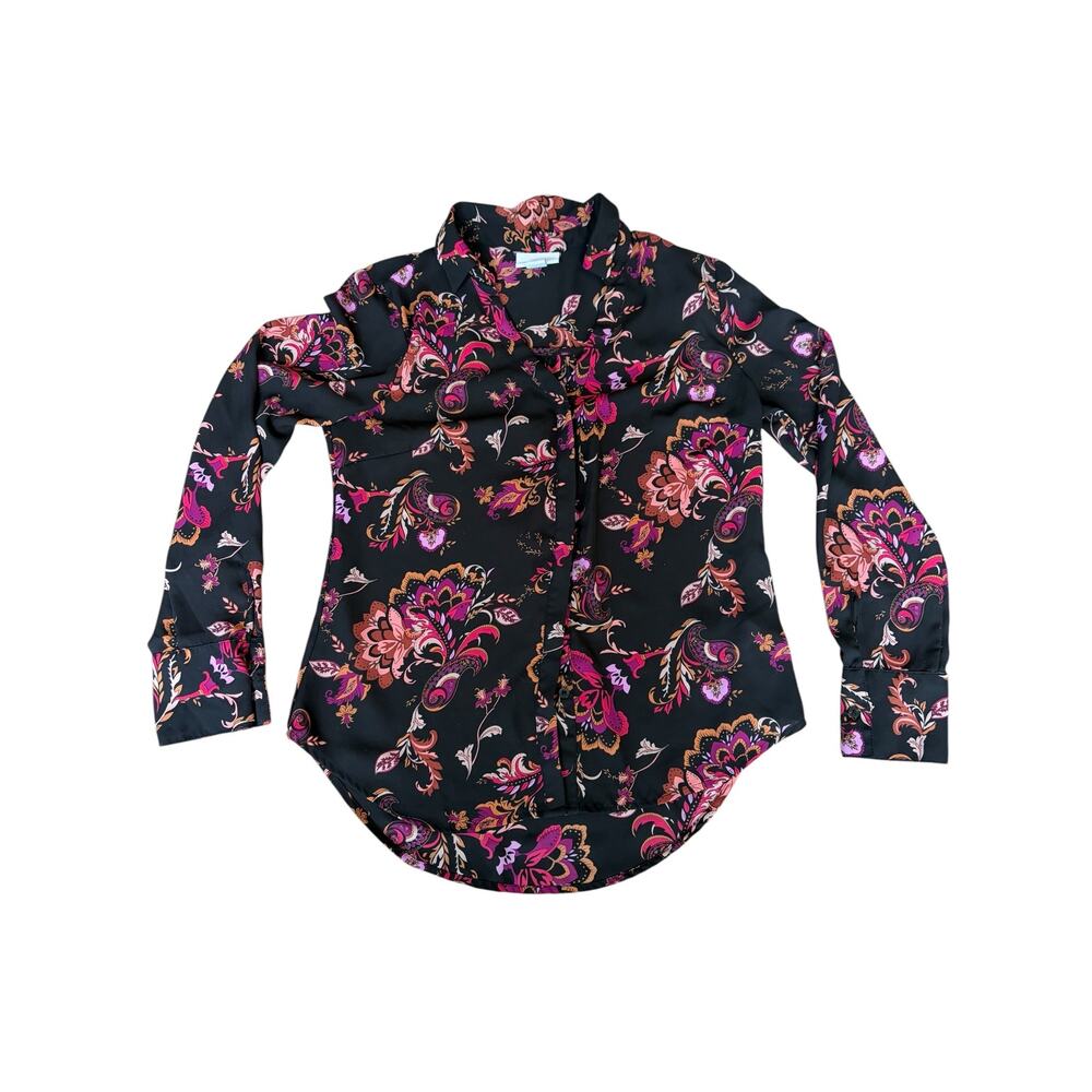 Liz Claiborne Women's Black & Pink Paisley Floral Long Sleeve Blouse, Size XS - Picture 6 of 12